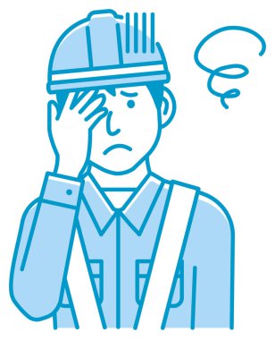 Mavi yakalı erkek işçi jesti illüstrasyonu: 124; sorun, depresyon