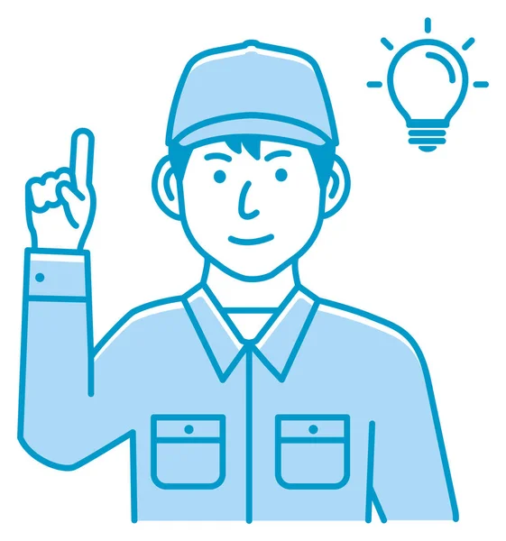 Masculino Azul Colarinho Trabalhador Gesto Ilustração Inspiração Ideia Solução — Vetor de Stock