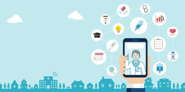 Teletıp, telehealth konsept afiş illüstrasyonu (metin yok )