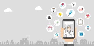 Teletıp, telehealth konsept afiş illüstrasyonu (metin yok )
