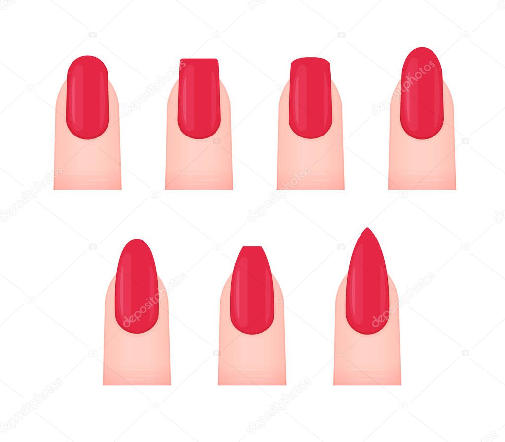 Various nail shapes vector illustration set