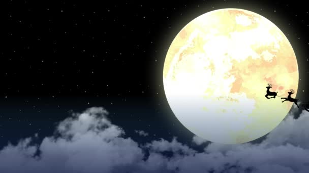 圣诞插画横幅 4K动画片 在满月的夜晚飞行的圣诞老人 — 图库视频影像