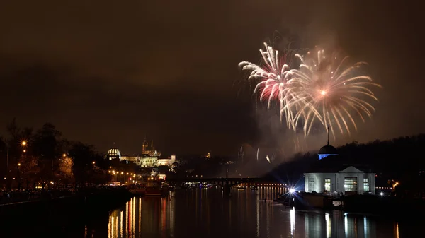 New Year's fireworks in Prague, Czech Republic Stock Photo