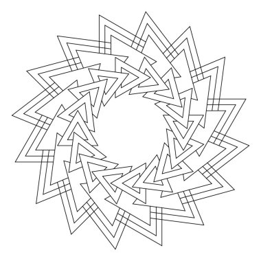 Geometrik desenli soyut mandala boyama sayfası. Sanat terapisi ve farkındalık boyama pratiği için mükemmel. Yetişkinler için kolay renklendirme sayfaları. 818 numara.