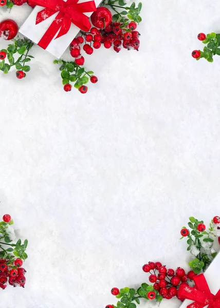 Decoração Natal Banner Quadro Caixa Presente Branco Com Fita Vermelha — Fotografia de Stock