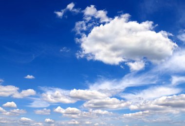 Kümülüs ve sirrus bulutlu mavi gökyüzü