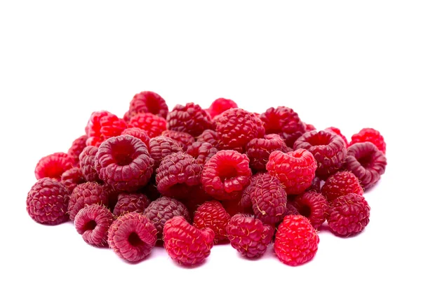 Fresh Red Berries Raspberries White Background Space Text — Stok Foto
