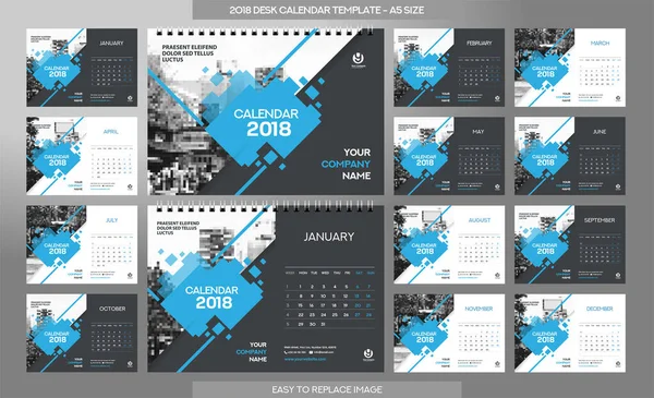Ημερολόγιο Γραφείου 2018 Πρότυπο Μήνες Περιλαμβάνονται Μέγεθος Art Brush Θέμα — Διανυσματικό Αρχείο
