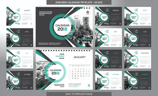 Desk Calendar 2018 Template Size Art Brush Theme — 스톡 벡터