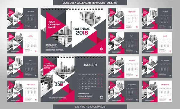 Desk Calendar 2018 Sablon Hónap Méret — Stock Vector