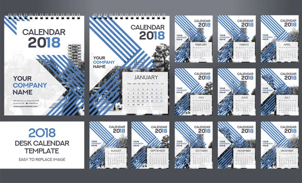 Tischkalender 2018 Vorlage Monate Enthalten Größe — Stockvektor