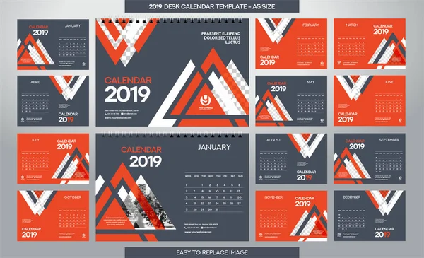 Calendario Escritorio 2019 Plantilla Meses Incluidos Tamaño — Vector de stock