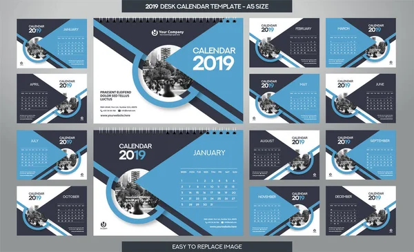 Calendario Escritorio 2019 Plantilla Meses Incluidos Tamaño — Vector de stock