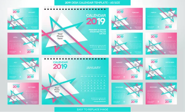 Bureaukalender 2019 Template Maanden Inbegrepen Grootte — Stockvector