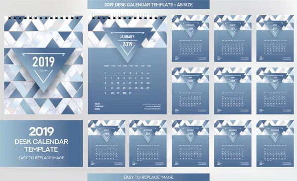 Business Kalender Voor 2019 Jaar Template Vector Illustratie — Stockvector