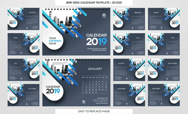 Calendario Escritorio 2019 Plantilla Meses Incluidos Tamaño — Vector de stock