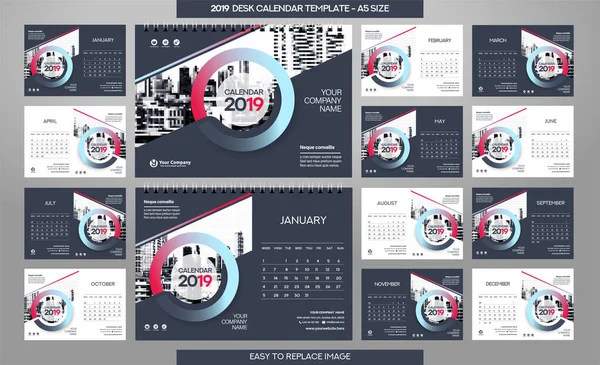 Desk Calendar 2019 Sablon Hónap Méret — Stock Vector