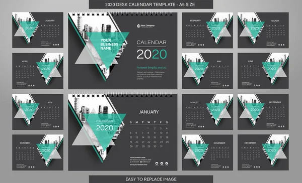 Skrivbordskalender 2020 Mall Månader Ingår Storlek — Stock vektor