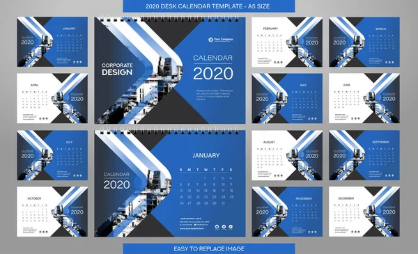 Calendario Escritorio 2020 Plantilla Meses Incluidos Tamaño — Archivo Imágenes Vectoriales