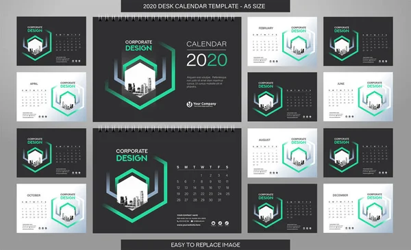 Modelo Calendário Mesa 2020 Meses Incluídos Tamanho —  Vetores de Stock