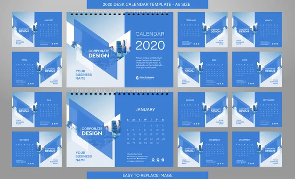 Business Calendar 2020 Year Template Vector Illustration — 스톡 벡터