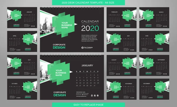 Business Calendar 2020 Year Template Vector Illustration — 스톡 벡터