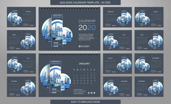 Бізнес Календар 2020 Рік Шаблон Векторні Ілюстрації — стоковий вектор