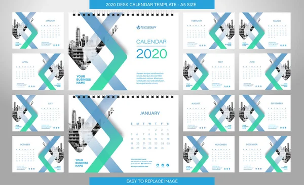 Business Calendar 2020 Year Template Vector Illustration — 스톡 벡터