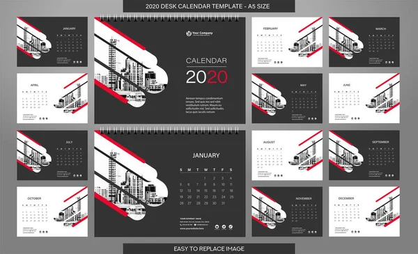 Business Calendar 2020 Year Template Vector Illustration — 스톡 벡터