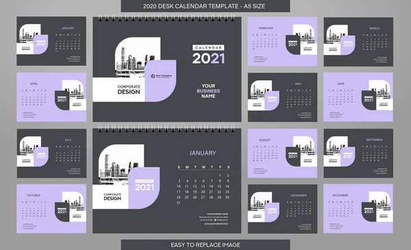 Calendario Negocios Para 2021 Años Plantilla Ilustración Vectorial — Archivo Imágenes Vectoriales