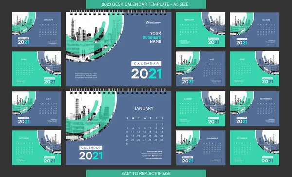 Business Calendar 2021 Year Template Vector Illustration — Stock Vector