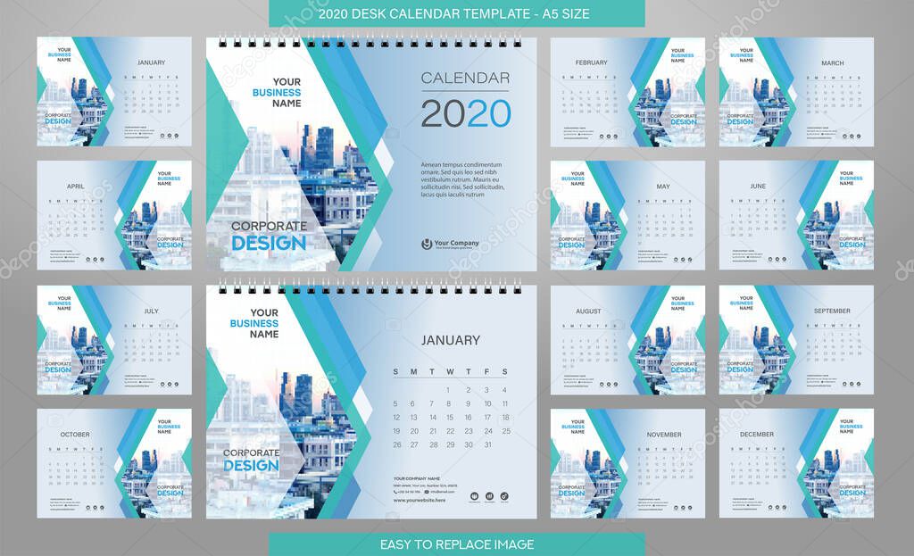 business calendar for 2020 year template, vector illustration