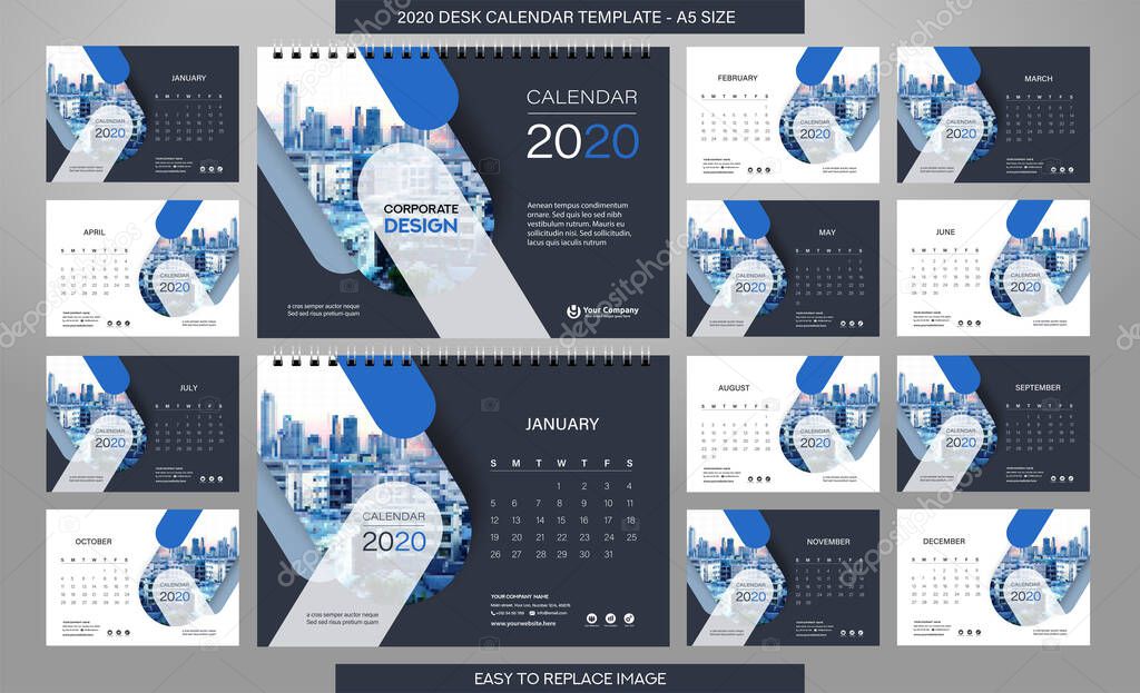 business calendar for 2020 year template, vector illustration