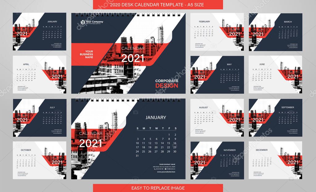 business calendar for 2021 year template, vector illustration