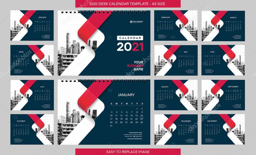 business calendar for 2021 year template, vector illustration