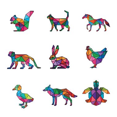 Evcil hayvan düşük polimetrik geometrik çokgen set tasarımı