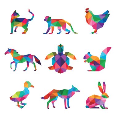 Evcil hayvan düşük polimetrik geometrik çokgen set tasarımı