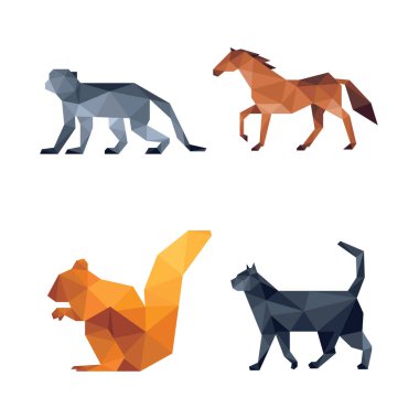 Evcil hayvan düşük polimetrik geometrik çokgen set tasarımı