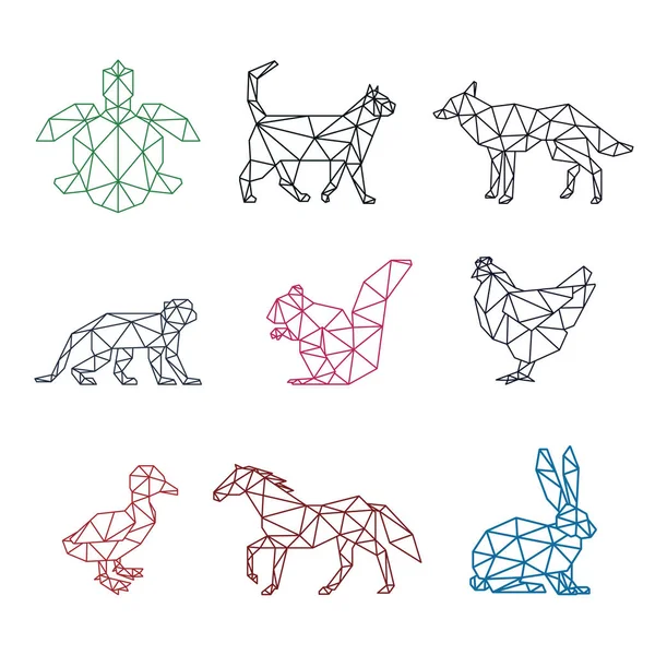 Animale Domestico Basso Poli Disegno Geometrico Set Poligonale — Vettoriale Stock