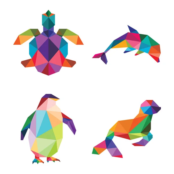 海の動物低ポリ幾何学的多角形のデザイン — ストックベクタ