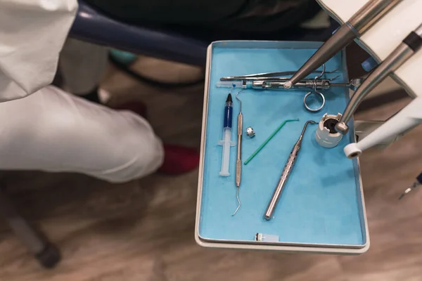 Work table with dental tools in a dentist\'s office.health and wellness concept .
