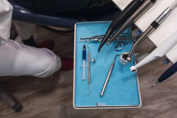 Work table with dental tools in a dentist\'s office.health and wellness concept