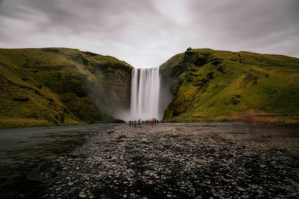 Cachoeira Islândia Skogafoss Paisagem Natural Islandesa Atrações Turísticas Famosas Pontos — Fotografia de Stock