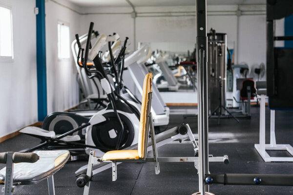 Image of an empty gym. Closed due to the coronavirus pandemic.