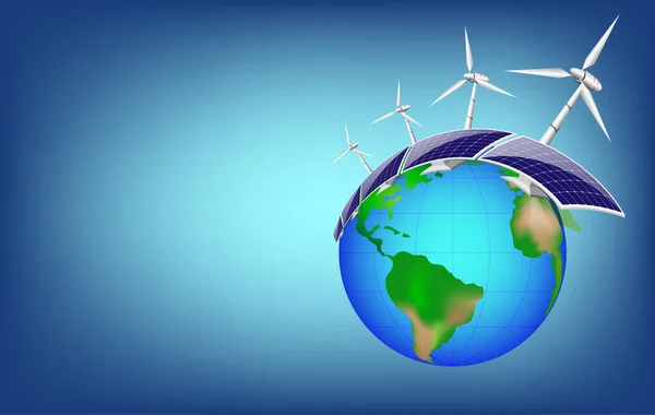 Έννοια Των Ανανεώσιμων Πηγών Ενέργειας Φωτοβολταϊκά Ανεμογεννήτριες Στην Φρέσκια Φύση — Φωτογραφία Αρχείου