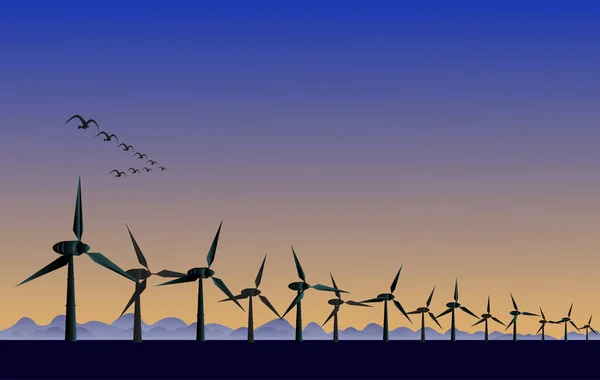 Alternatif enerji kaynakları, iş sunumu için bilgi vektörü konsepti, Offshore rüzgar çiftliği, günbatımında rüzgar gücü.