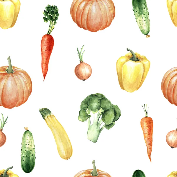 Aquarelle Motif Sans Couture Avec Des Légumes Citrouille Carotte Oignon — Photo