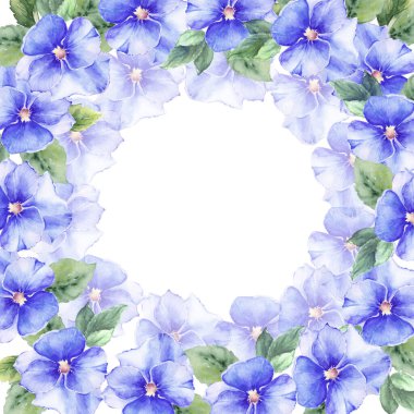 Beyaz arka planda suluboya mor çiçekli çiçek çerçevesi. Metin için yer. Viola Flower, Pansies, Tebrik Kartları, Düğün Davetiyeleri.