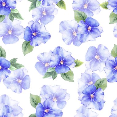 Beyaz Arkaplanda Mor Çiçeklerle Çiçeksiz Renkli Desen. El çizimi. Viola çiçeğiyle illüstrasyon, Duvar kağıdı, Tekstil, Ambalaj Kağıdı.