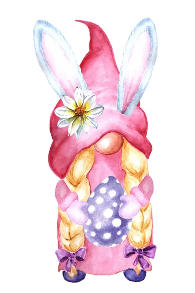 Tavşan kulaklı suluboya Paskalya cücesi. Görüntü Beyaz Arkaplanda İzole Edildi.